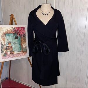 DIANE VON FURSTENBERG BLACK WOOL WRAP DRESS OR LIGHT COAT SZ 10 3/4 sleeve